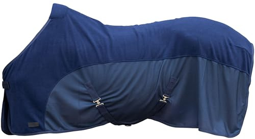 Covalliero - Abschwitzdecke FS26 – Pferdedecke mit Brustverschnallung, Kreuzgurten & Schweifriemen – leicht & atmungsaktiv – Transport- & Fliegendecke in Dunkelblau (Dark Navy) – Gr. 135cm