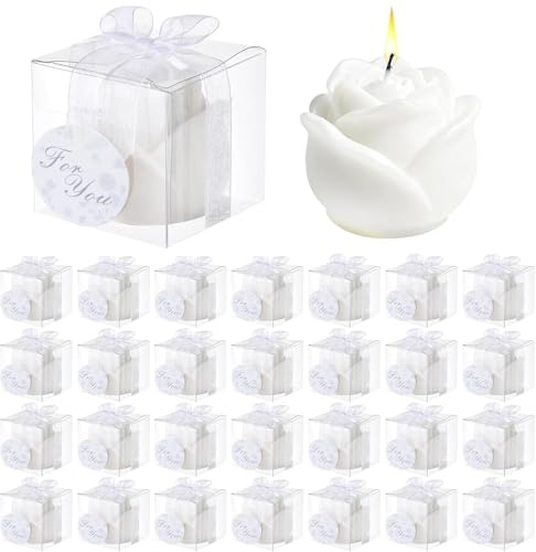 30 Stück Blumenkerzen Gastgeschenke Hochzeit, Mini Teelichter in Weißer Rosenform für Rückgabegeschenke, Hochzeit, Bridal Shower, Einweihungsparty, Geburtstag