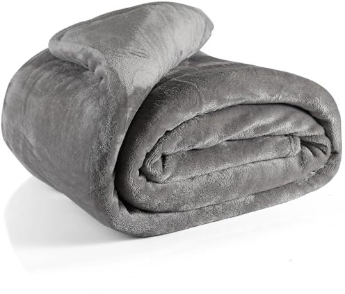 EHC Super Soft Fluffy Snugly Solid Flanell Fleeceüberwürfe für Schlafsofa-Decken, grau 200 cm x 240 cm