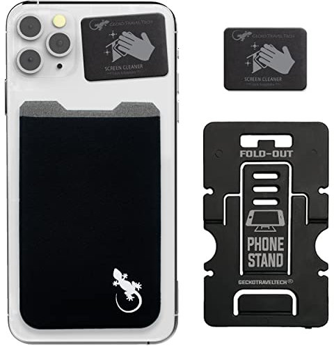 Porte Carte téléphone – Support Mobile Original – Pochette Cartes adhésif – Coque de téléphone – Portefeuille Lycra par Gecko – Transporte Carte bancaire et Billets - Noir/Blanc