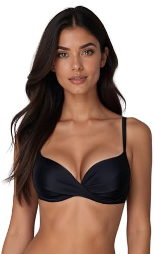 VIVISENCE 3209 Bikini BH Dame Bademode Bikinioberteil Musterlos Bügel EU, Schwarz,70C