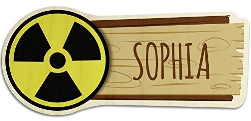 printplanet Türschild aus Holz mit Namen Sophia - Motiv Radioaktiv - Namensschild, Holzschild, Kinderzimmer-Schild