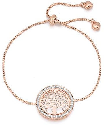 PengJin Fashion Women Bangle Bracelet Celtic Tree of Life Bracelet for Girls Gold Plated Adjustable Cuff Bracelet with CZ Crystal (Rose Gold)