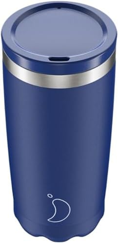 Chilly's Original Coffee Cup - Thermal Travel Mug for Cold & Hot Drinks - Reusable Cups with Lids - Double Walled Vacuum Insulated Mug - Stainless Steel - 500ml - Matte Blue