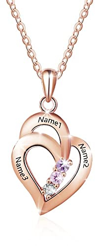 Grand Made 925 Sterling Silber Halskette Personalisierter Damen Anhänger mit Namen und Geburtsstein Für Mutter Tochter Großmutter Muttertagsgeschenk (Rose Gold#2, Silber)