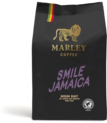 Marley Coffee 20% Jamaica Blue Mountain Medium Roast Coffee Beans 227g - Smile Jamaica Blend - Marley Coffee - From The Marley Family - Rainforest Alliance Certified