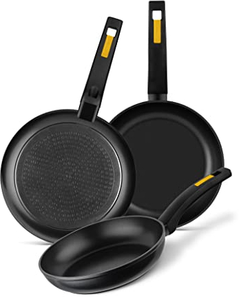 MONIX Cook Set 3 sartenes aluminio forjado 18-22-26cm, antiadherente bicapa sin PFOA, apta para todo tipo de cocinas e inducción, negro