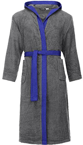 Ladeheid Herren Frottee Bademantel aus 100% Baumwolle LA40-190 (Dunkelgrau-12/Blau-28, L)