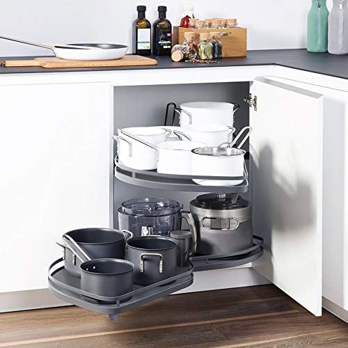 XEMQENER Kitchen Blind Corner Pull-Out Shelving Unit Organizer 2 Tiers Swing Tray for 900-1000mm Cabinet