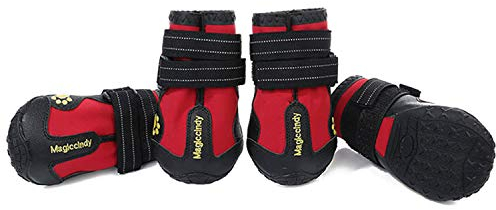 PETCUTE Hundeschuhe Pfotenschutz,4 Stück Atmungsaktiv wasserdichte Hunde Schuhe Outdoor, Verstellbare Waschbare rutschfeste Hundestiefel für kleine, mittlere und große Hunde Sommer(Rot 5#)