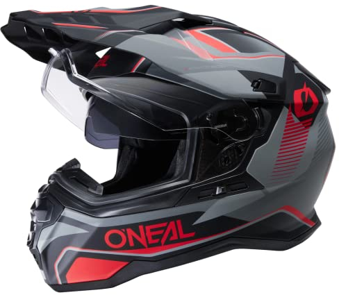 O'NEAL | Motorradhelm | Enduro Touring Adventure Street | Guter Fit, Pinlock und Bluetooth fähig, integrierte Sonnenblende | D-SRS Helmet Square V.22 | Erwachsene | Schwarz Rot | Größe M