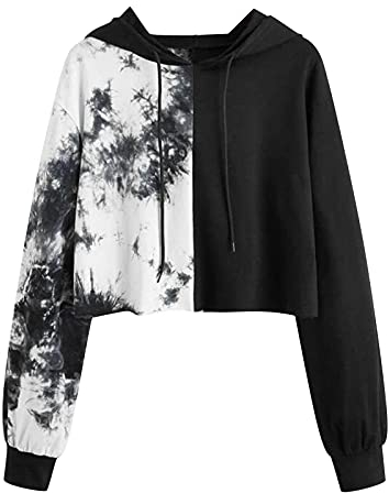 Damen Kapuzenpullover Kurz Sweatjacke Cropped Kapuzenjacke Hoodie Cropped Pullover Mädchen Bauchfrei Sweatshirt mit Kapuze Kurz Jacke Casual Langarm Shirts Kordelzug Oberteil Bluse Tops Streetwear