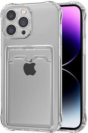 DEFBSC Case for iPhone 13 Pro Max, Transparent Back Card Holder Phone Case, Ultra Slim Soft TPU Shockproof Clear Case with Card Slot for Back of Phone - Black