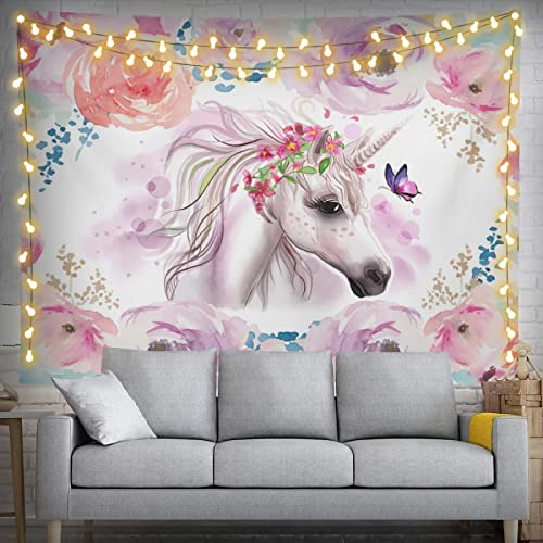 feelacle Cartoon-Einhorn-Wandteppich, 152,4 x 101,6 cm, Einhorn-Wandteppich für Mädchen, Wandbehang, Partydekorationen, Heimdekoration für Schlafzimmer, Wohnzimmer, Wohnheim (150 x 100 cm)