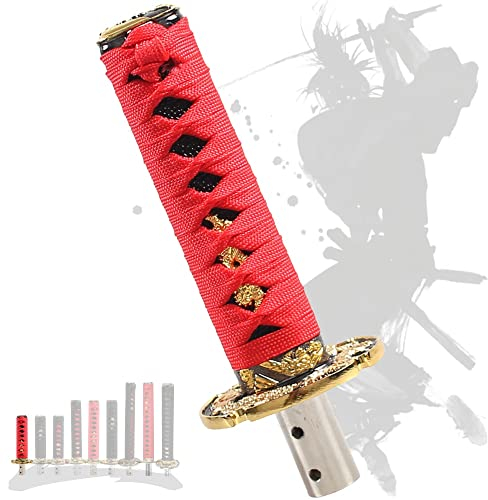 JINGLING Pomo de palanca de cambios Samurai Sword Katana Manual Stick AT MT Car Universal Custom Shifter Palanca Head con 4 tipos de adaptadores (rojo y negro, 15 cm)