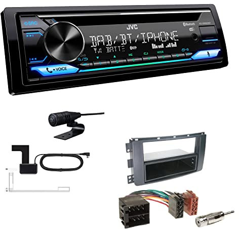 JVC KD-DB922BT 1-DIN Autoradio CD-Receiver Bluetooth DAB+ Digital Radio Einbauset passend für Smart ForTwo Cabrio Coupe 2007-2010 schwarz