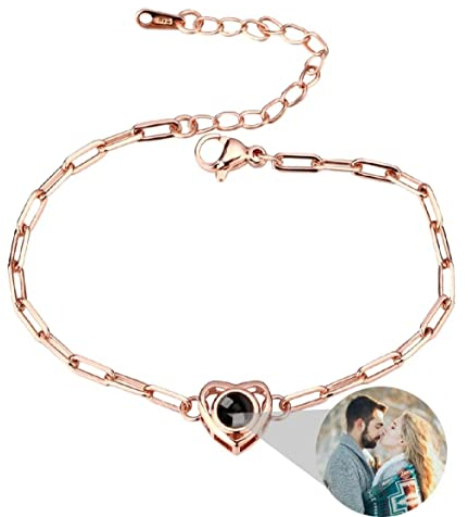 Personalisierte Foto Armband Herz Projektion Armband mit Bild im Stein Einstellbar Ich Liebe Dich Armband 100 Sprachen für Damen Frauen Freundschaft Weihnachten Denkmal Geschenk Silber Rose Gold