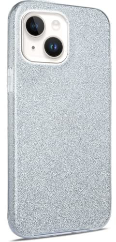 MHtech Glitter Case for iPhone 14 Plus, Bling Sparkle Shockproof Cute Sparkly Case Cover for Women and Girls. Protective Case for iPhone 14 Plus (Silver)