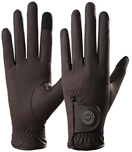 AF EQUESTRIAN Guanti da Equitazione per Donna, in Pelle Sintetica Premium, Modello Sui Sereno, con Design a Pelle di Serpente, Marrone (Taglia Grande)