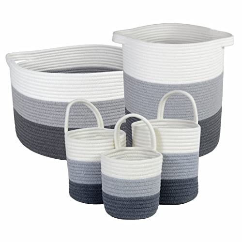 SmartProduct Baumwollseil Korb, Aufbewahrungskörbe mit Griffen für Babysachen und Spielzeug, Toilettenartikel und Küche, robuste gewebte Körbe für die Aufbewahrung, Hängekorb aus Baumwolle