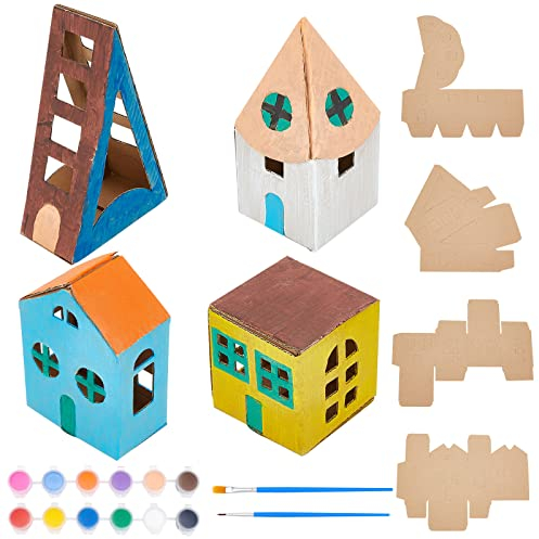 WEBEEDY Papphaus DIY Karton Spielhaus 3D-Karton Mini-Spielhaus Mit Acrylfarben Kit Bastelkarton Pappschloss Zeichnung Graffiti Papier Spielzeug