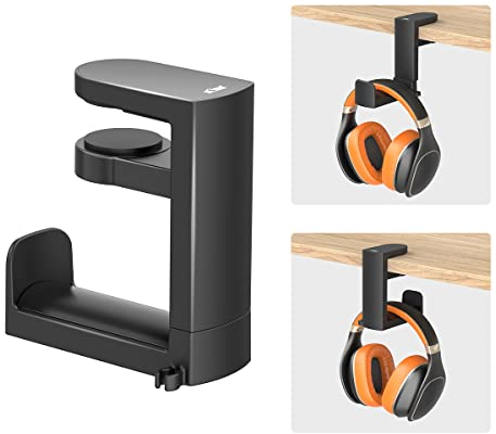 KIWIFOTOS Kopfhörerständer für unter dem Schreibtisch, PC-Gaming-Headset-Haken-Halterung mit 360 Grad verstellbarer drehbarer Armklemme und integriertem Kabelclip