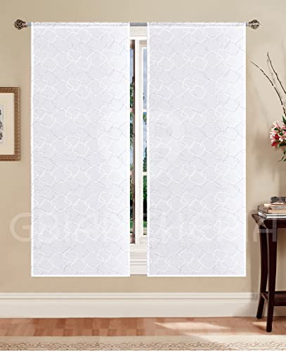 GBiancheria COPPIA TENDE KIRA RICAMATE 45X150 45X240 PER FINESTRE E PORTEFINESTRE PRONTE DA APPENDERE (45x150, Beige)