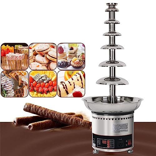 Electric Chocolate Fountain Machine, 4/5/6/7-tier Chocolate Fondue Sets, 30℃~150℃ Adjustable Stainless Steel Sauce Melting Pot, Chocolate Waterfall Machine for Party Wedding and Birthday 7-Tiers