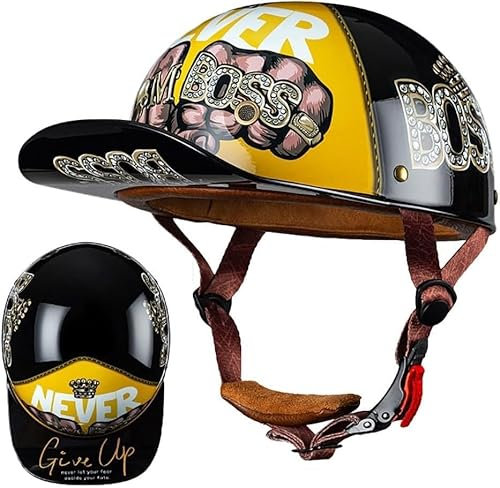 SANTUO Motorrad Halbschalen Halbhelm Halbschalenhelm Cap Brain-Cap Baseballmütze-Helm Baseball Motorradhelm Mit ECE Cruiser Chopper Scooter Helm für Bike Cruiser Chopper Moped Scooter,F-L =（59〜60CM）