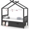 SECOLI hausbett 80x160 Kinderbett mit Schublade stauraumbett 70x140 für Jungen & Mädchen Kinder Haus Bett aus Kiefer Holz Jugendbett Massivholz-Dunkelgrau-2-80 x 160 cm