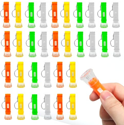 LOMUG Mini Schlüsselanhänger Taschenlampe, 32PCS Mini Taschenlampe Kinder Mitgebsel Bunt LED Kindertaschenlampe Tragbare Kleine Keychain Light Spielzeug für Kindergeburtstag Schulklassen Party Favors