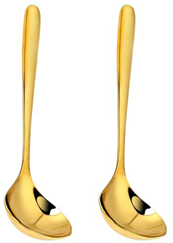 Lot de 2 louches en acier inoxydable 304 de 20,3 cm, louches de service pour la cuisine, louches en métal doré pour la cuisine, cuillère à soupe à long manche, ustensiles de cuisine (doré)