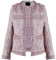 Leyoutx Damen Kragenloser Plaid Tweed Blazer Elegant Open Front Fransen Casual Business Glitzer Jacke, Pink, XXL