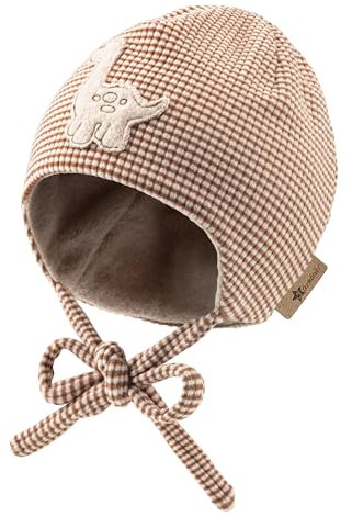Sterntaler Beanie mit Stickmotiv Dino für Jungen - Baby und Kinder Mütze mit angeschnittenen Ohrenklappen und Bindeband - gefüttert mit Baumwollfleece - rost, 41