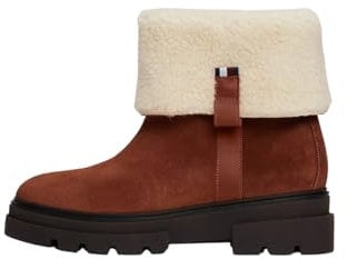 Tommy Hilfiger Femme Faux Fur Suede Roll-Down Boot (FW0FW08158 Bottes mi-Hautes, Marron (Cognac Brown), 39 EU