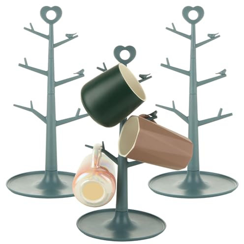 AKOLAFE 3 Pack Mug Tree 6 Mugs Coffee Mug Holder Removable Mug Rack Coffee Mug Tree Stand Organizer Countertop Cup Holder Kitchen Stand Mug Hooks for Kitchen Counter Top, Blue