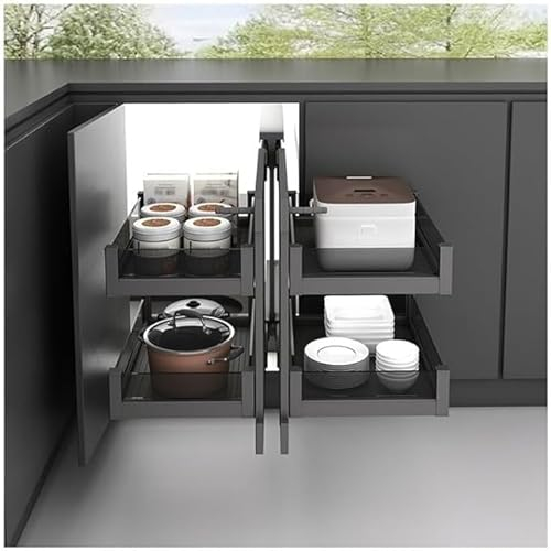Organizador de armario esquinero ciego, mueble esquinero de cocina extraíble, mueble esquinero de cocina extraíble, estante de almacenamiento oculto con 4 cestas de almacenamiento(650*490*595mm)