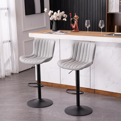 YOUNIKE 2er Set höhenverstellbare Barhocker Moderne Barstühle aus Kunstleder und Metall Hoher Barhocker Maximale Belastbarkeit 136 kg 2/Grau