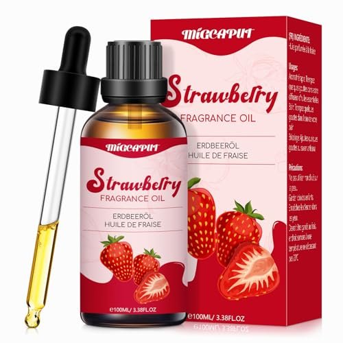 Migcaput Erdbeereöl Duftöl 100ml, Premium Erdbeere Ätherische Öle Aroma öl für Diffuser, Luftbefeuchter, Entspannen, DIY Parfüm, Seifen, Kerzen