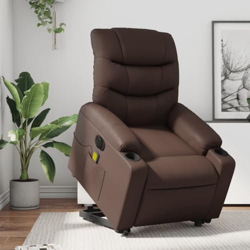 Homgoday Wohnzimmer-Sessel,Elektrischer Sitzaufsteher, Rückenlehne verstellbar, braunes Kunstleder,Loungesessel, Relaxsessel, Sessel Schlafzimmer s