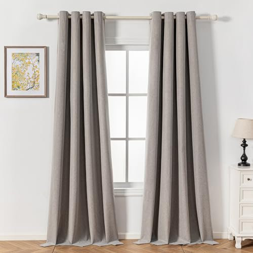 MYSKY HOME Gardine Leinenoptik Blickdichte Thermovorhang mit Ösen Wohnzimmer Verdunklungsvorhänge mit Ösen Gardinen Hitzeschutz Wärmeisolierend,Leinen,2er Set H 240 x B 132 cm.