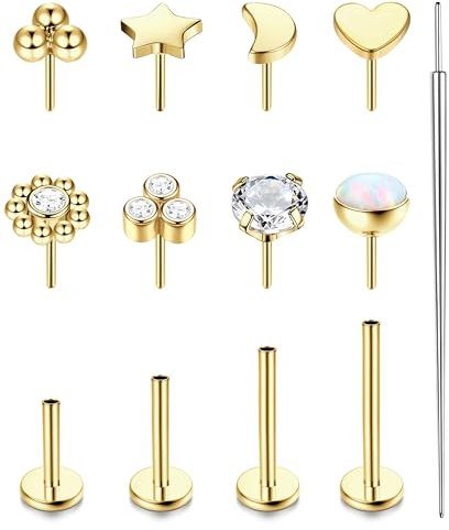 Chriscoco 20G G23 Titan Tragus Piercing Gold Labret Piercing Nasenpiercing Stecker Lippenpiercing CZ Opal Herz Piercing Ohr Monroe Medusa Piercing Helix Piercing Jewellery 6/8/10/12MM