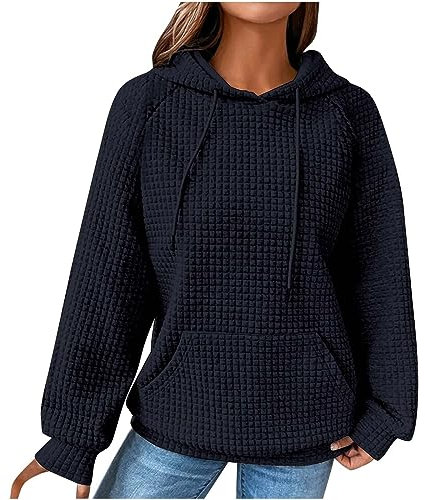 Hoodie Damen Casual Einfarbiges, Sweatshirt Weich Bequem, Raglan Sweatjacke Mit Waffelmuster, Langärmliges Top Sweater, Kapuzenpullover Elegant Schick Hoody Oberteil Hochwertige