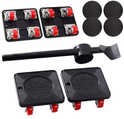 JurciCat Ruedas para Muebles Pesados Juego 9 Piezas Elevador De Muebles Ruedas para Mover Muebles 4 Ruedas Transporte Rueda PU Giratoria 360 Gradosalmohadillas Antideslizantes Palanca MAX para 400kg