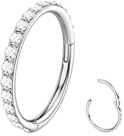 BodyBonita Nasenring Hoops - 316L Edelstah Nasenpiercings 20G/18G/16G CZ Conch Helix Piercings Schmuck Septum Piercing Knorpel Ohrring Rook Tragus Daith 12 mm Silber