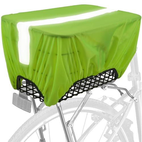 VAOLOAV 45L Regenhülle für Regenüberzug Rahrradkorb Fahrradtasche Gepäckträger Wasserabweisende Fahrradkorb Abdeckung mit Reflexstreifen Leuchtendes Grün
