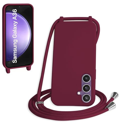 WenBaby Handykette für Samsung Galaxy A36 Hülle mit Band,Handyhülle mit Schnur zum Umhängen Silikon Seil Necklace Schutzhülle mit Kordel Tasche Case TPU Bumper - Rot