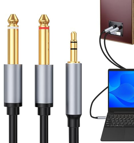 Cavo Audio Jack 3,5mm a Doppio 6,35mm, Cavo Doppio Jack Stereo Aux In, Cavo Aux 3,5mm a Doppio 6,35mm Nylon Intrecciato , Cavo Audio Jack per Collegare Smartphone, Mixer, Amplificatore, Tablet