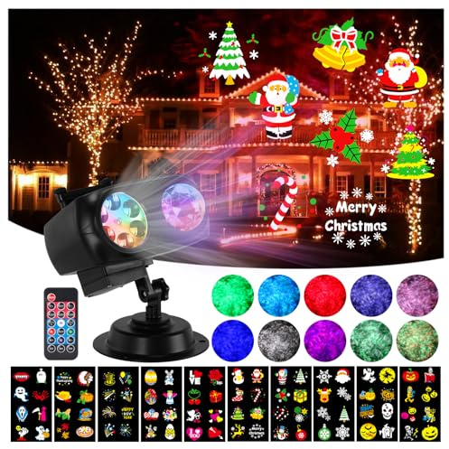 HAKUTA Halloween Christmas Projector Lights,HD Wave Ocean Effect LED Projector with 10 HD Slides (3D Ocean Wave +Patterns) and Remote Control for Christmas, New Year,Birthday,Halloween
