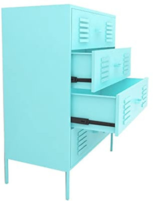 Nordic Aktenschrank aus Metall für Büromöbel Breiter Eimerschrank mit 4 Schubladen Leichter Luxus Wohnzimmerschrank und Büroschrank in Blau